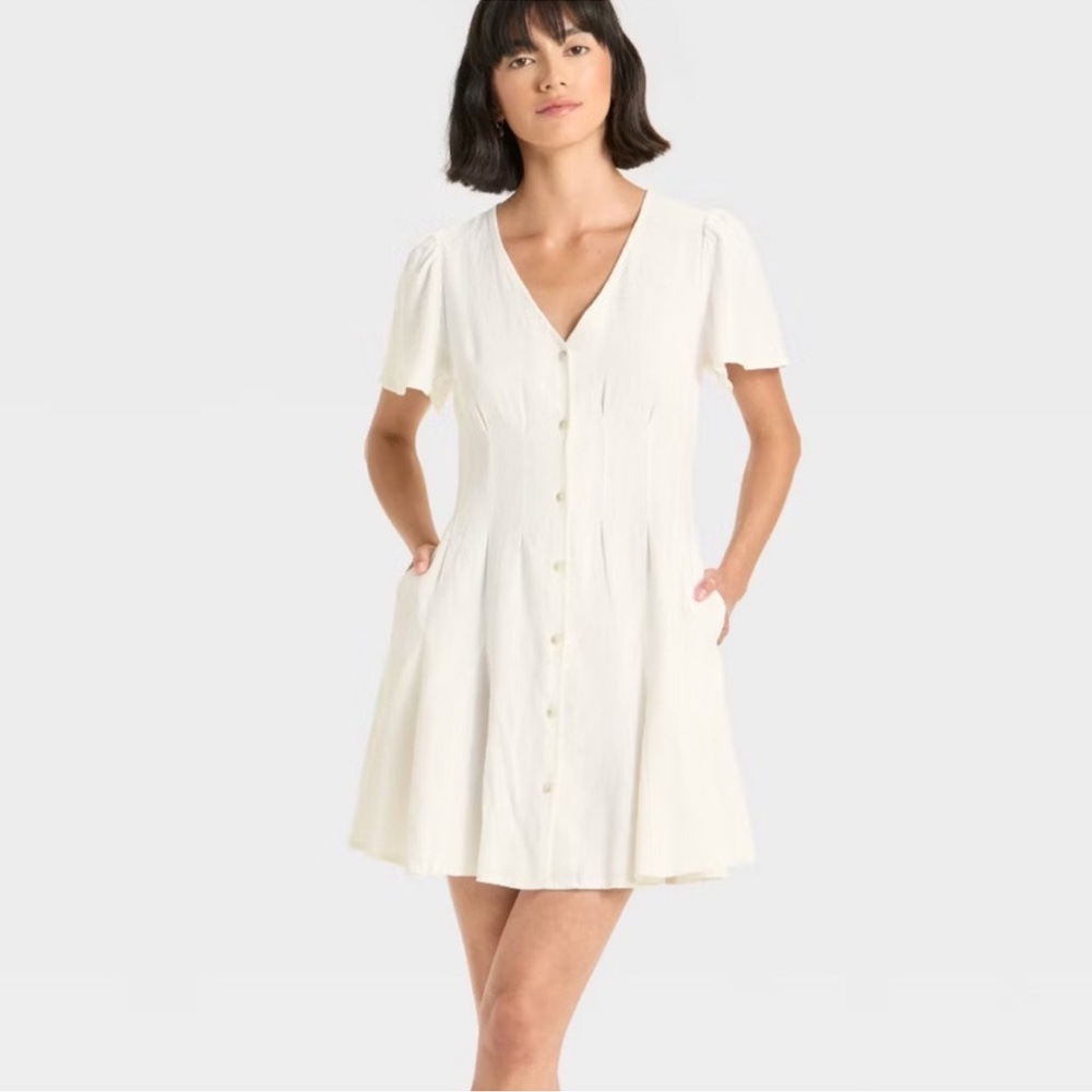 Universal Thread Women’s Linen Blend Button-Up Mini Dress - White Size Small NWT